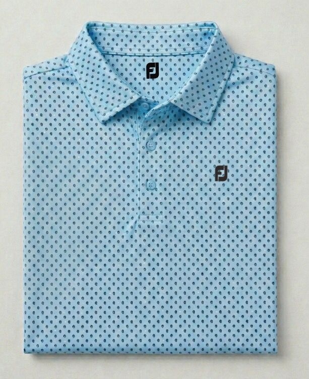 Custom blue print men's golf polo — corporate golf apparel sample