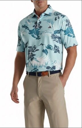 Custom print golf polo on model — golf club apparel order