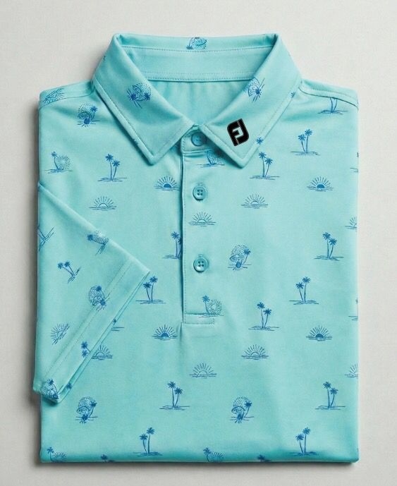 Custom men's tropical print golf polo shirt — club uniform sample