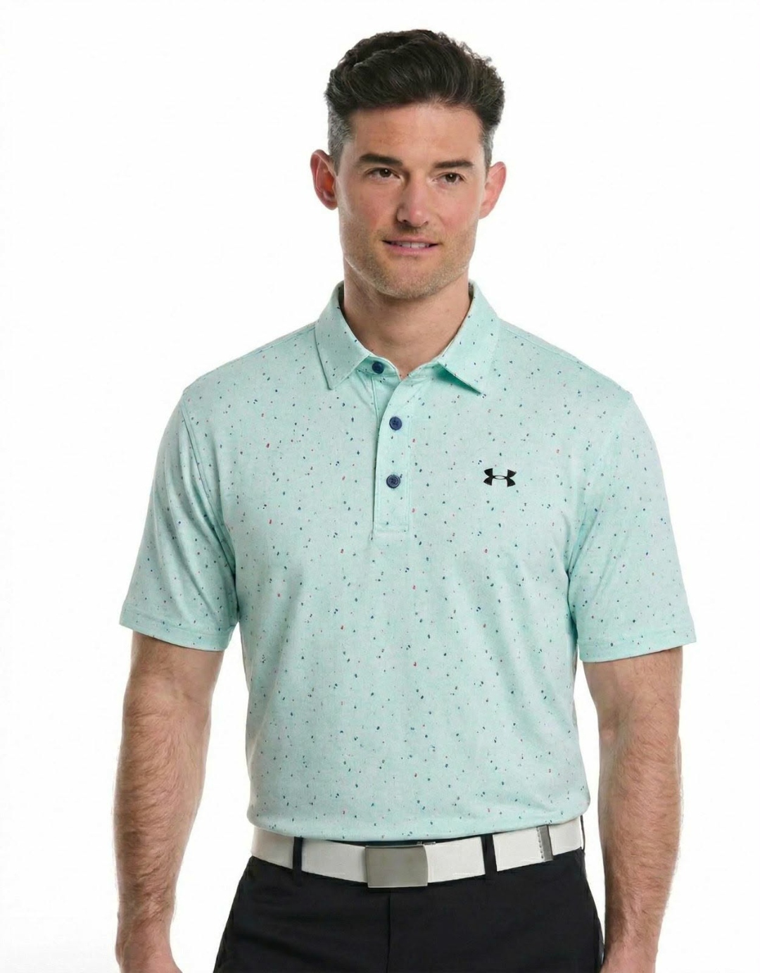 Mint speckle custom golf polo — moisture-wicking club uniform