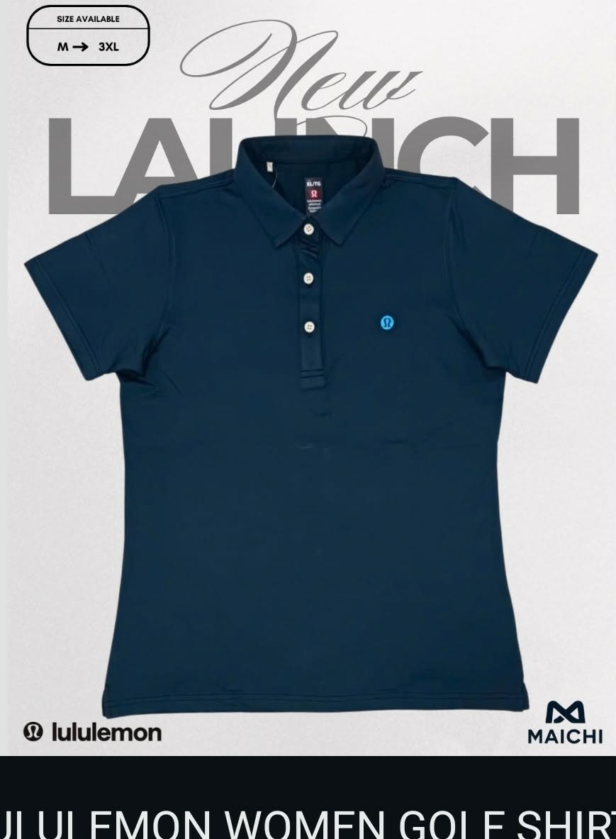 Women's custom navy golf shirt — corporate golf apparel sample