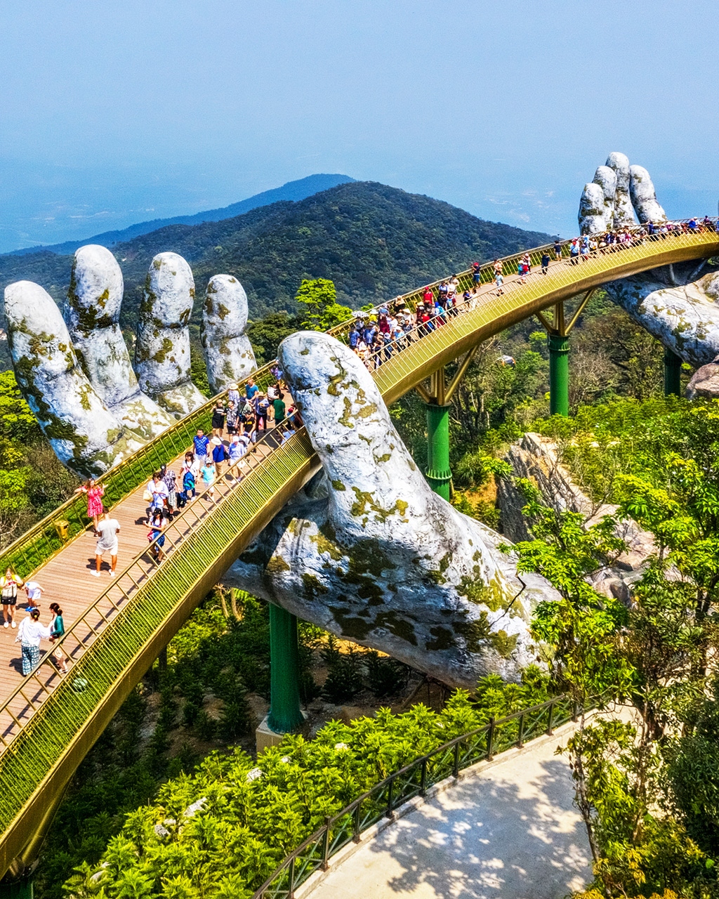 Golden Bridge Da Nang held by giant stone hands — sightseeing on Vietnam golf tours